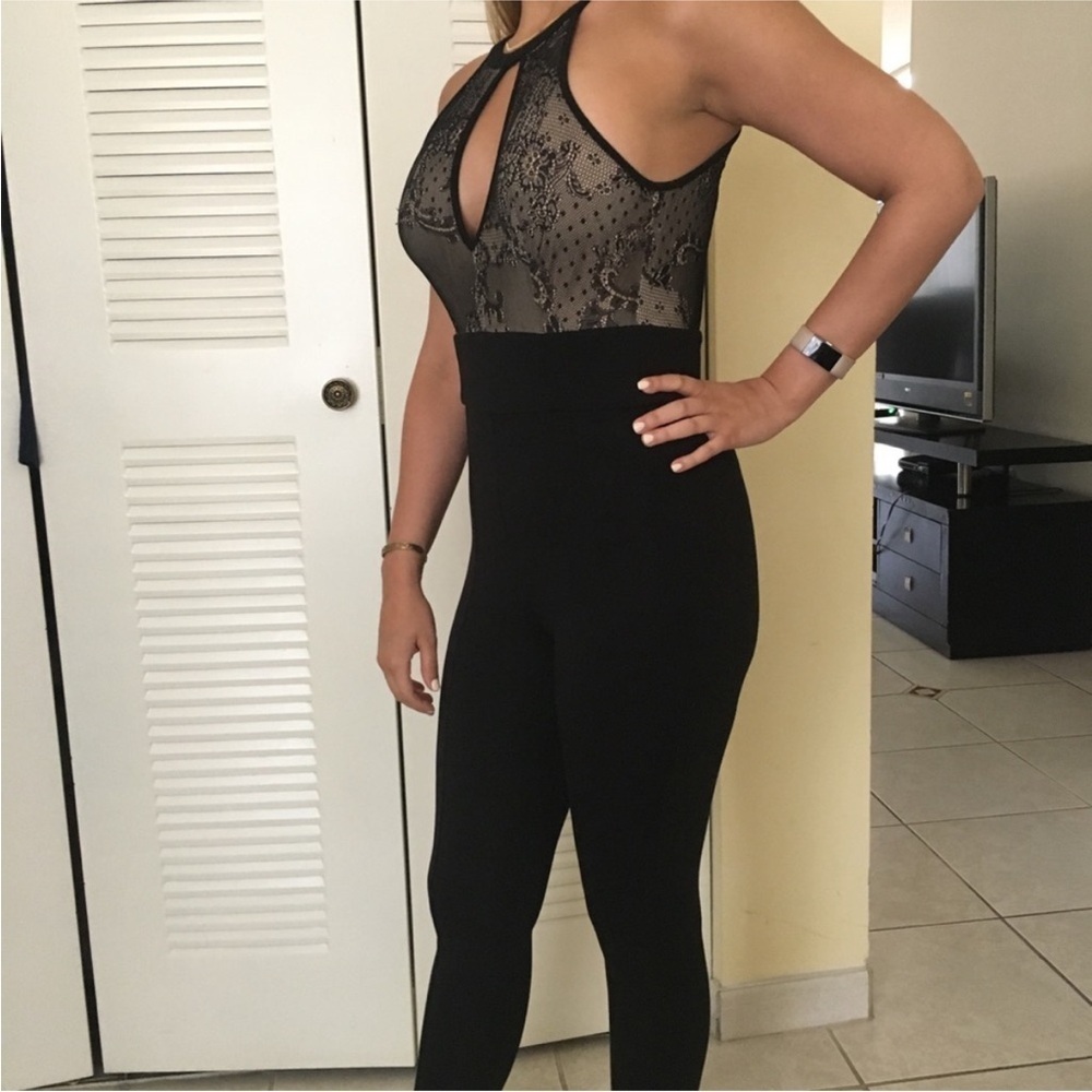 Bebe Black Lace Halter Pantsuit - size 4